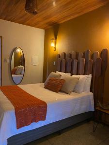a bedroom with a large bed with a mirror at Pousada Carapeba in São Francisco
