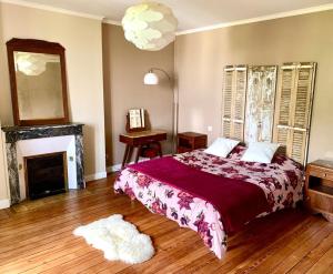 a bedroom with a large bed and a fireplace at Le Clos de la Canardière in Savigny-sur-Braye +13 photos