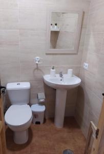a bathroom with a white toilet and a sink at APARTAMENTO ESTACIÓN 54 in Benaoján