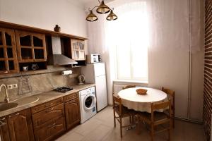 une cuisine avec une table, un évier et une cuisinière dans l'établissement Apartment on Krale Jiriho 2, à Karlovy Vary