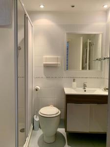 ein Bad mit einem WC, einem Waschbecken und einer Dusche in der Unterkunft AL CAMPANIEL BED AND BREAKFAST in Venedig