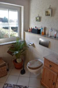 a bathroom with a toilet and a plant in it at Zimmer Lisa in Förbau