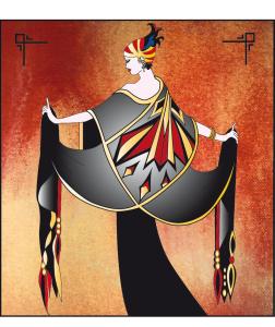 a painting of a woman wearing a dress at Eugenie Cottage 1930s Art Deco in Bright