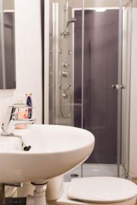 a bathroom with a sink and a shower at B&B Placa Bell-Lloc in Girona