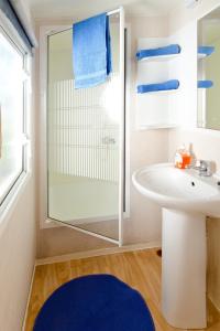 グリモーにあるCote d'Azur Holidaysのバスルーム(洗面台、ガラス張りのシャワー付)
