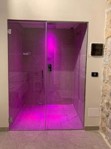 聖雷莫的住宿－Grand Hotel & des Anglais，浴室内带粉红色照明的紫色淋浴
