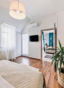 Televízia a/alebo spoločenská miestnosť v ubytovaní Monarchia Apartman Grand