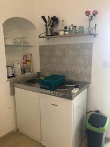 uma cozinha com um lavatório e uma bancada em Studio apartment Milla em Rijeka