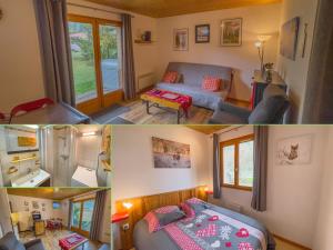 a collage of three pictures of a bedroom at Appartement 'Les Airelles du Lac' T2 Gérardmer in Gérardmer