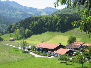 a house in the middle of a green field at Gschwendtnerhof App13 Lincke in Aschau im Chiemgau