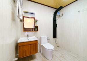 a bathroom with a toilet and a sink and a mirror at Sea View Villa Ukulhas in Ukulhas
