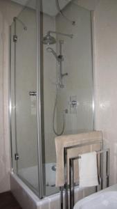 ヴェローナにあるAppartamento "Domus Coeli"のバスルーム(ガラスドア付きのシャワー付)