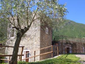 a large stone building with a tree in front of it at Agriturismo LE CASE ROTTE in Balestrino