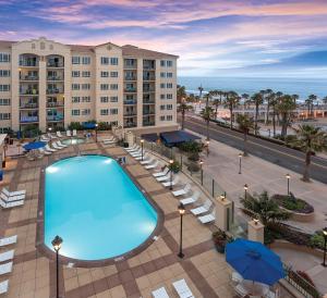 an overhead view of the pool at the resort at Club Wyndham Oceanside Pier Resort in Oceanside