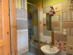 a bathroom with a sink and a shower at PUJSZANY AGROTURYSTYKA in Skierbieszów