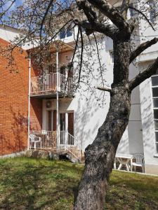 a house with a balcony and a tree at Vila Breza in Soko Banja