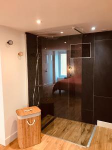 baño con ducha y puerta de cristal en Le Salon de l'Isle, en Carentan