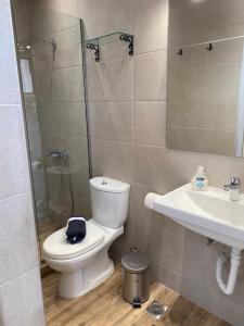ein Bad mit einem WC und einem Waschbecken in der Unterkunft Reginas Apartments in Ixia