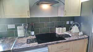 a kitchen with a sink and a counter top at Golwg Harddwch in Carmarthen