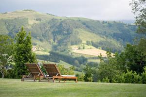 two chairs sitting on top of a grassy hill at Casa Rural-Apartamentos Zelaikoa in Zestoa