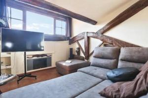 a living room with a couch and a flat screen tv at Massimiliano apartment in center with AC in Lucca