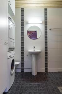 ein Badezimmer mit einem Waschbecken und einer Waschmaschine in der Unterkunft Sarahovi A in Kalajoki