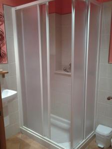 a shower stall in a bathroom with a toilet at Hotel CTR San Baudelio in Casillas de Berlanga