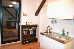 a kitchen with a sink and a counter top at Ferienwohnung Am Skulpturenweg in Hohen Demzin