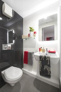 a bathroom with a toilet and a sink and a mirror at Yugo Explore - Arran House in Edinburgh