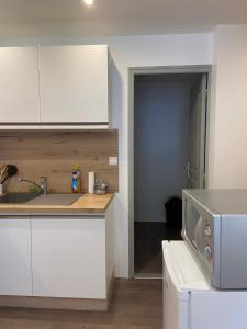 a kitchen with a sink and a microwave at Insolite 237 in Chambéry