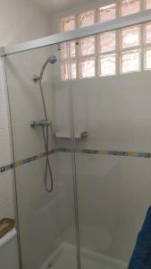 a shower with a glass door in a bathroom at Verdemar Apartamento Bajo in Peñíscola +31 photos