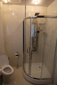 a bathroom with a shower and a toilet at Luxe Lankaran Hotel in Lankaran