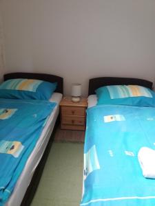 dos camas sentadas una al lado de la otra en un dormitorio en Gyöngy Vendégház, en Szekszárd