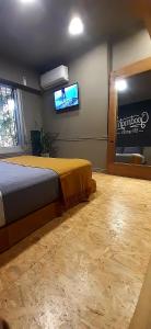 a bedroom with a bed and a flat screen tv at Bucanaan hostel boutique in Cordoba
