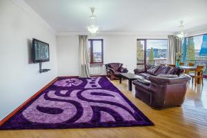 a living room with a purple rug on the floor at The Views Apartment in Tbilisi City
