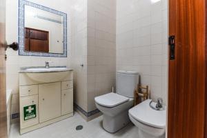a bathroom with a toilet and a sink and a mirror at Ericeira Panoramic Sea View Apartments in Ericeira