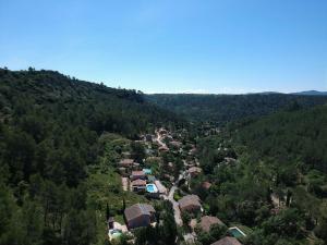 an aerial view of a village in a forest at Villa Tiki in Vins-sur-Caramy