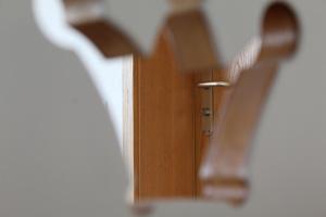 a close up of a wooden door in a room at gioiAcasa in Novazzano
