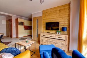 Televízia a/alebo spoločenská miestnosť v ubytovaní Krynica Apartamenty Centrum Deptak 45