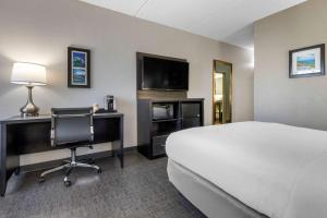 格里尔Comfort Inn & Suites Greer - Greenville的一间配有床和电脑的书桌的酒店房间 更多27张照片