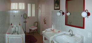 Chateau du Fraisse في Nouic: حمام مع حوض وحوض استحمام ومغسلة