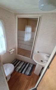 a bathroom with a shower and a toilet and a sink at Staycation Opposite Fantasy Island Ingoldmells in Ingoldmells