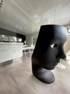 a black head sitting on the floor of a room at Hôtel L'Escale Coté Port in LʼÎle-Rousse