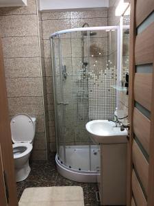 エフォリエ・ノルドにあるStudio Turquoise - Eforie Nordのバスルーム(シャワー、トイレ、シンク付)