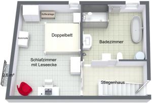plan piętra małego apartamentu z nazwami w obiekcie La Vila Feliz, gemütliche private Duplex-Ferienwohnung im typischen Fischerhaus mit fantastischem Meerblick w mieście Villajoyosa
