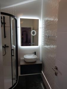 a bathroom with a sink and a mirror at Apartmani Porat Malinska in Malinska