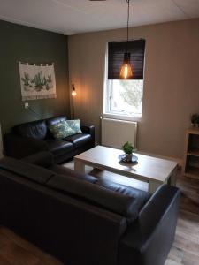 sala de estar con sofá y mesa de centro en Bospark Nuwenspete en Nunspeet