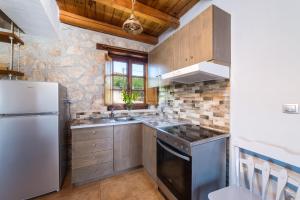 a kitchen with a white refrigerator and a sink at Abeloklima superior apartment in Vasilikos