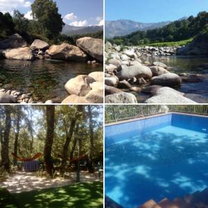 four pictures of a river and a swimming pool at Casa Rural: La Casa Mágica de Gredos in Madrigal de la Vera