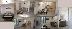 eine Collage mit Fotos von einem Wohnzimmer und einer Küche in der Unterkunft #Cosy Moments By Eauz'Homes - WiFi-Netflix in Eauze